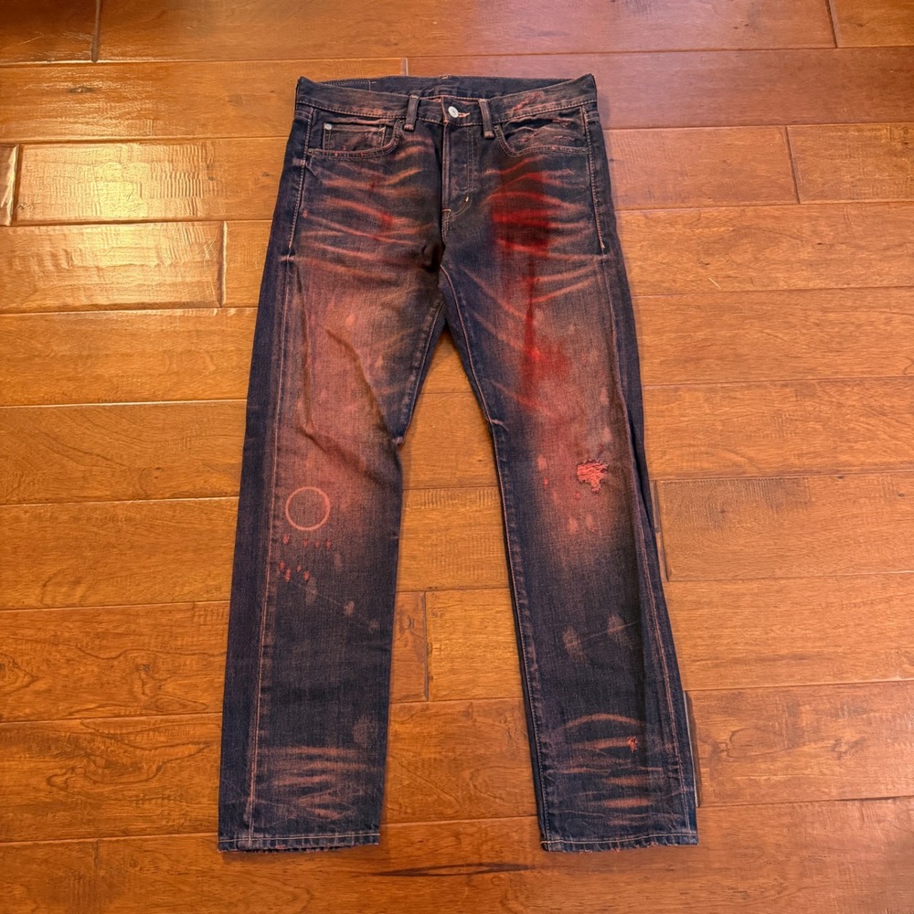 Denim & Supply Ralph Lauren Jeans Mens 31/30 Blue Red Tacoma Slim Fit Distressed